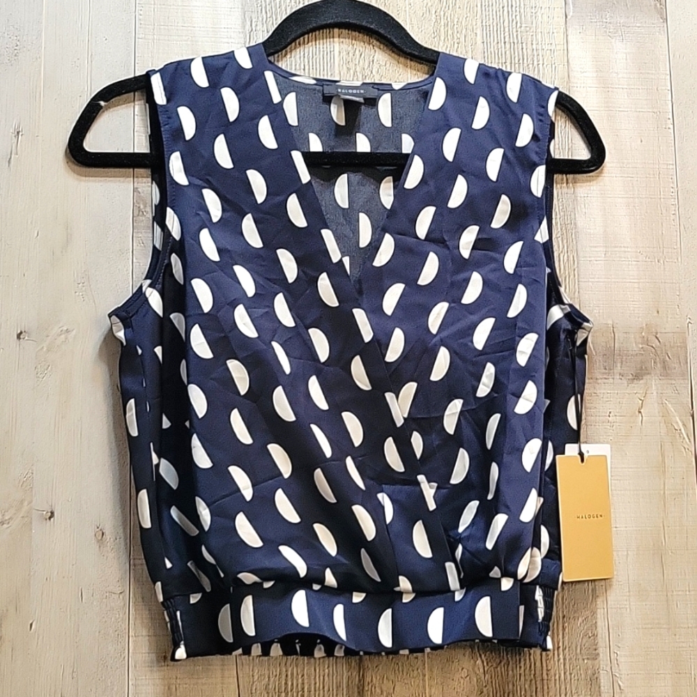 HALOGEN Blue Blouse for Women Sleeveless with Cross Front Print